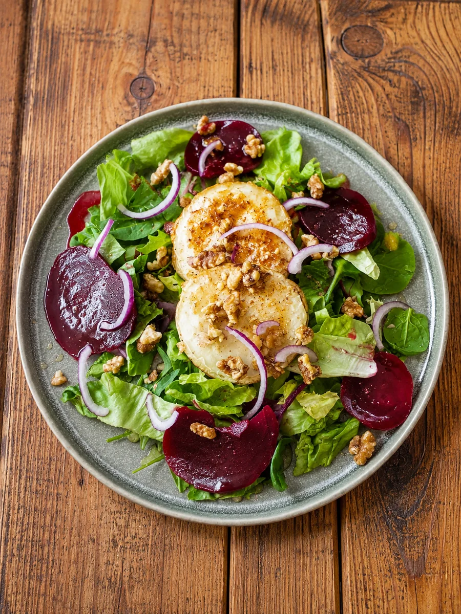 A beetroot and goat's cheese salad with walnuts