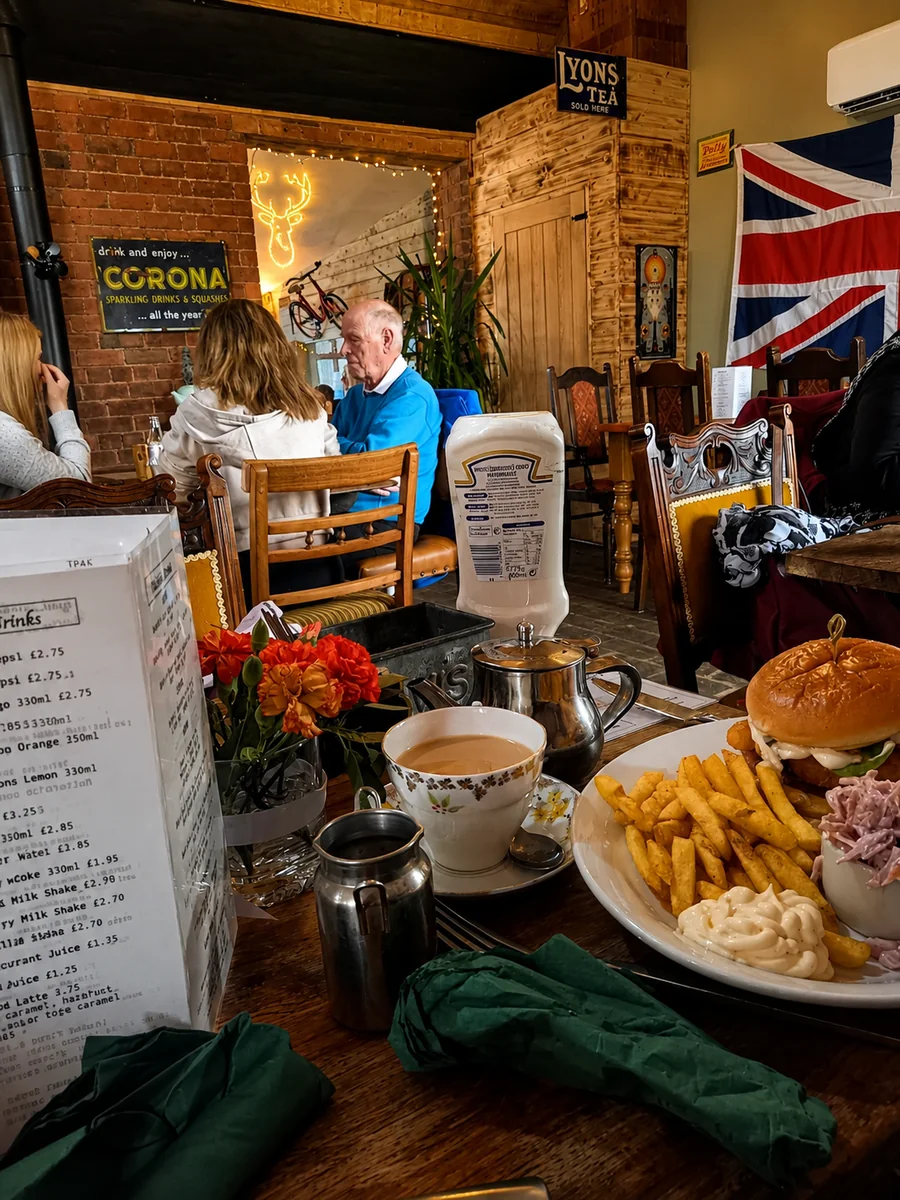 Diners enjoying tea and lunch inside the rustic tea room